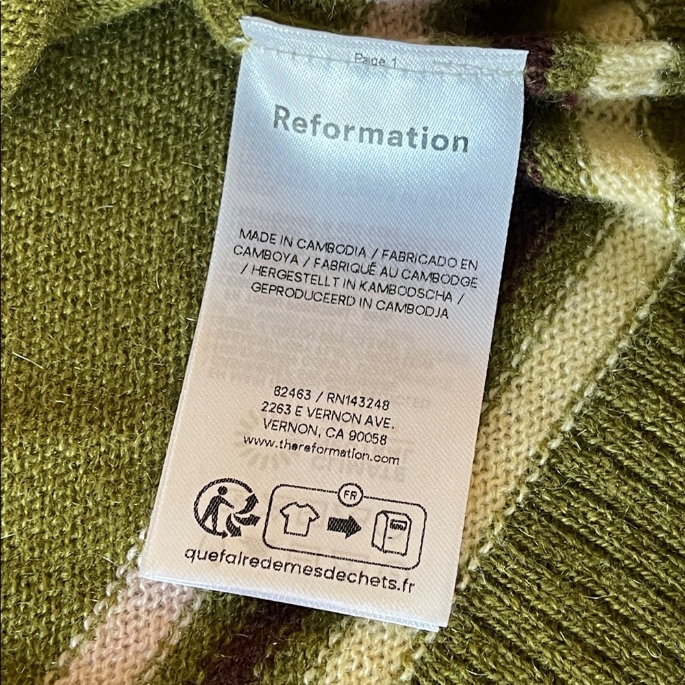 Reformation Cashmere Boyfriend Crewneck Sweater Striped Green Size Small - Picture 6 of 7